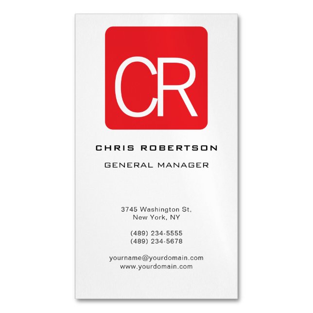 Vertical Red Stripe White Professional Plain Magnetische Visitenkarte (Vorderseite Vertikal)