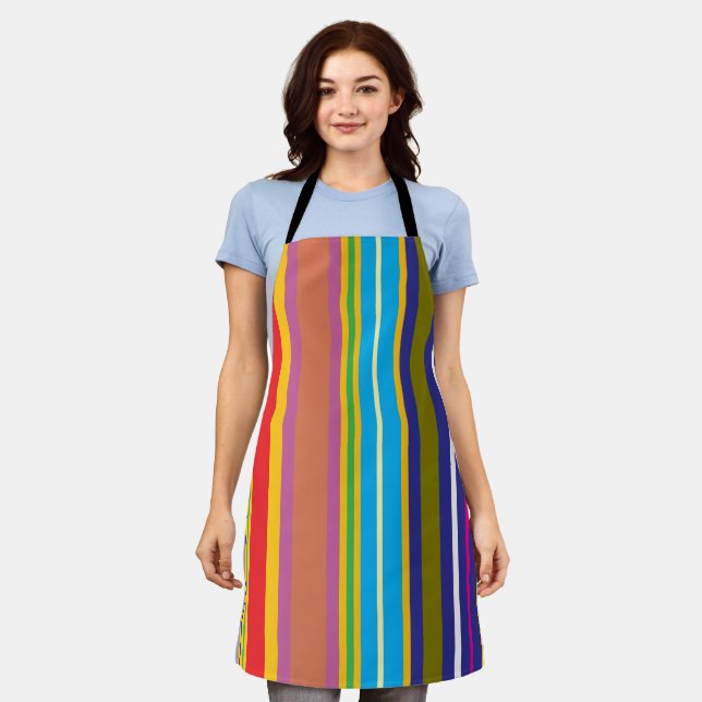 Vertical Retro Stripes Colorful Apron Schürze (Getragen)