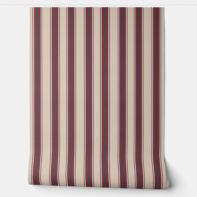 Vertical Stripes Tan Red Blue Tapete (Abrollen)