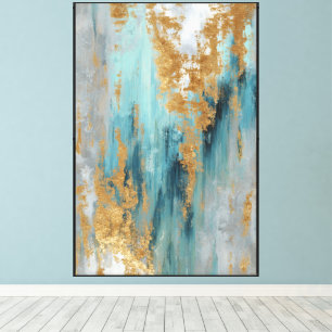 Vertift Drift: Teal- und Gold-Abstrakt Leinwanddruck