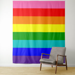 Vertikal: Acht Strip-Regenbogenfarben Wandteppich