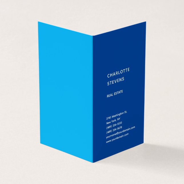 Vertikal Blau Trendy Minimalistisch Elegant Einfac Visitenkarten (Vorderseite)