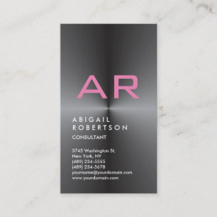 Vertikal Grau Trendy Pink Monogram Feminine Visitenkarte