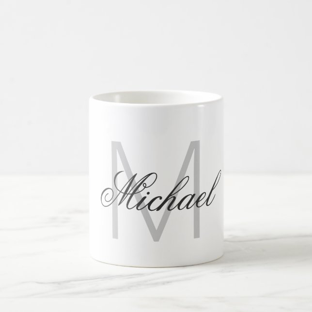 Vertikal Graue Monogramm Minimalistische Schlichte Kaffeetasse (Mittel)