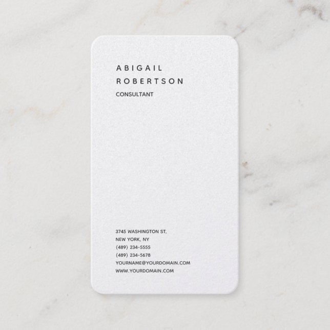 Vertikal Minimalistisch Schlicht Moderne Weiße Tre Visitenkarte (Vorderseite)