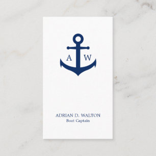 Vertikal: Nautische Navy, Blau und Weißes Monogram Visitenkarte