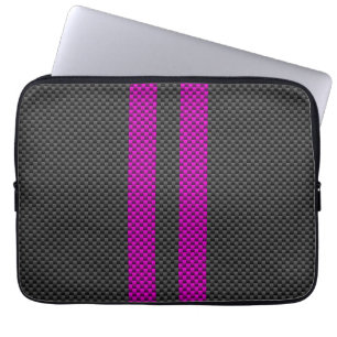 Vertikal rosa Racing Stripes im Carbon Fibre Style Laptopschutzhülle
