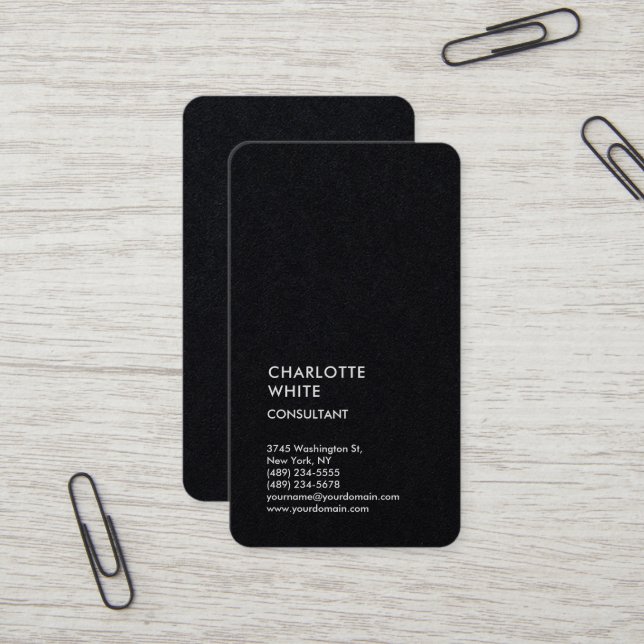 Vertikal Schwarz Trendy Minimalistisch Elegant Ein Visitenkarte (Vorderseite/Rückseite Beispiel)