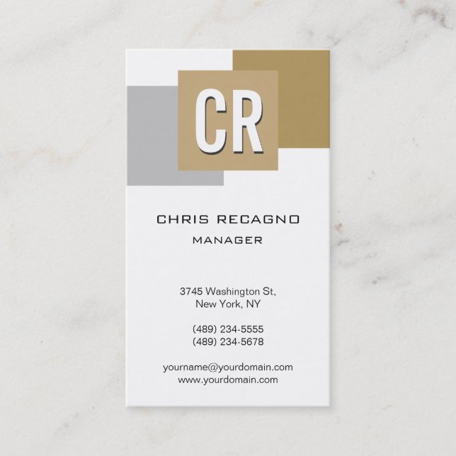 Vertikale Beige Silver Grau White Business Card Visitenkarte (Vorderseite)