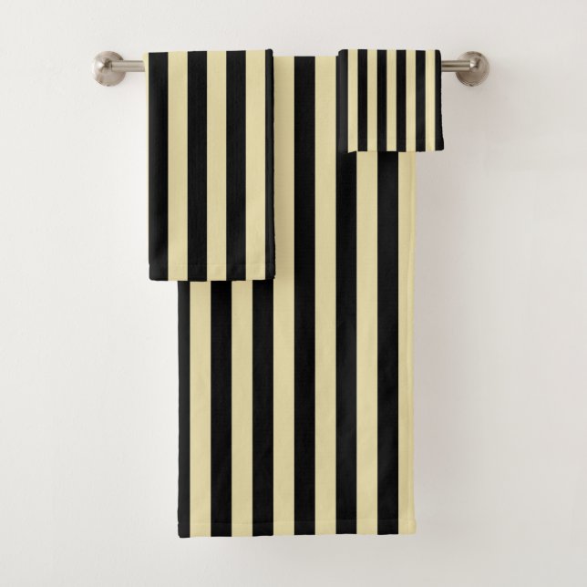 Vertikale beige und schwarze Streifen Badhandtuch Set (Insitu)