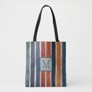 Vertikale breite Streifen Teal-Farbblock-Monogramm Tasche