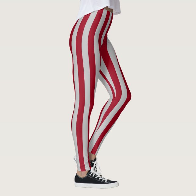 Vertikale Burgund und Silberstreifen Leggings (Rechts)