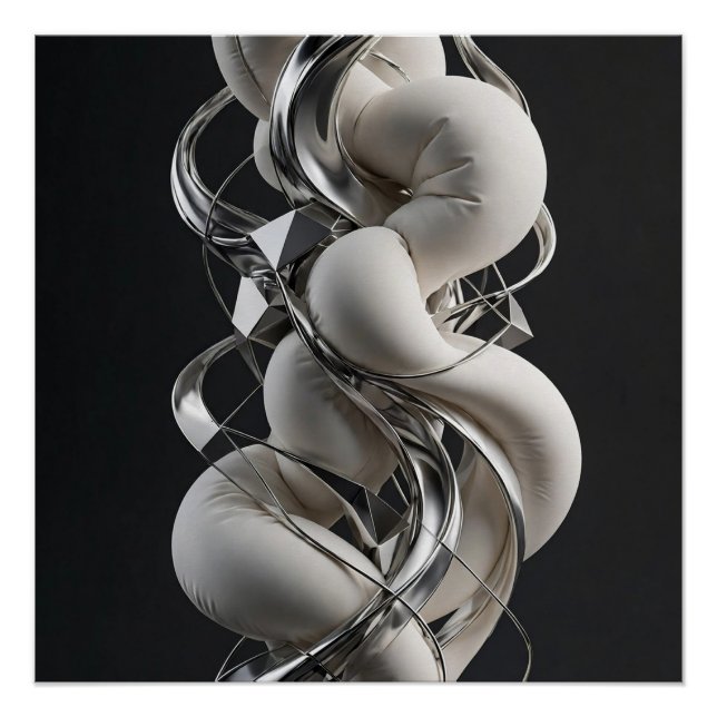 Vertikale Chrome-Twist - Premium 3D-Abstrakt Poster (Vorderseite)