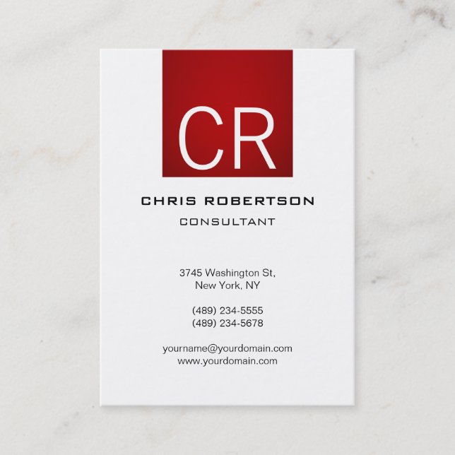 Vertikale Chubby Red Strip White Business Card Visitenkarte (Vorderseite)
