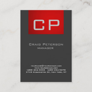 Vertikale Creative Grau Red Monogram Business Card Visitenkarte