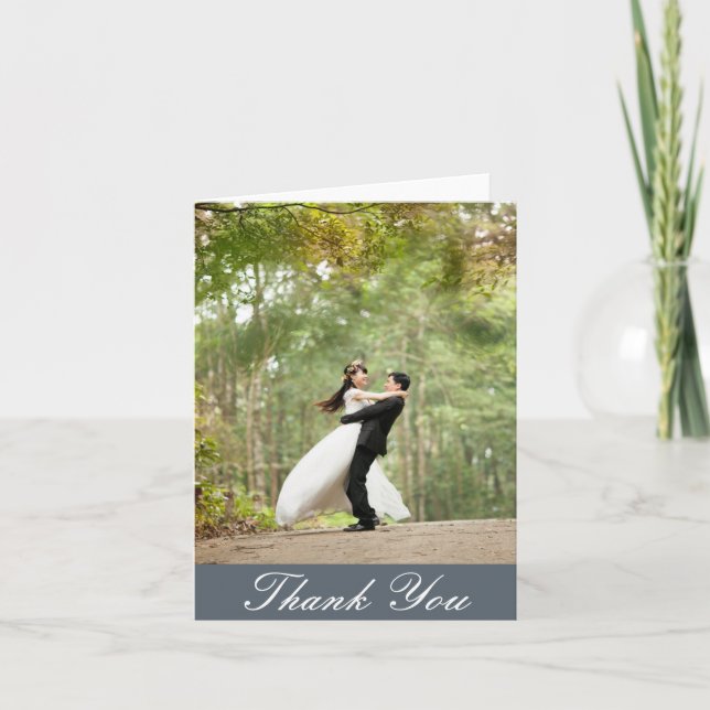 Vertikale Custom Wedding Foto von Thank You Dankeskarte (Vorderseite)