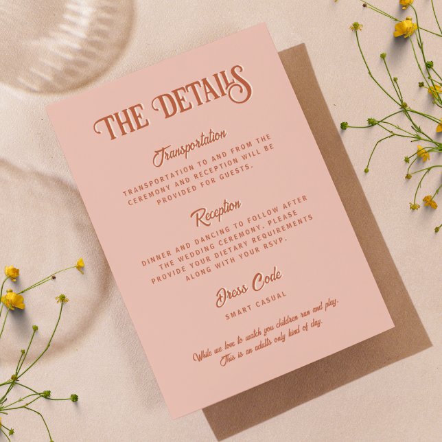 Vertikale Details zu Retro Rot und Rosa Hochzeiten Begleitkarte (Von Creator hochgeladen)