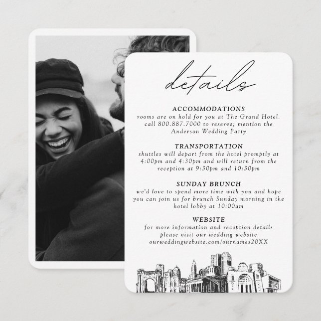 Vertikale Details zur Kolumbus-Hochzeit Begleitkarte (Vorne/Hinten)