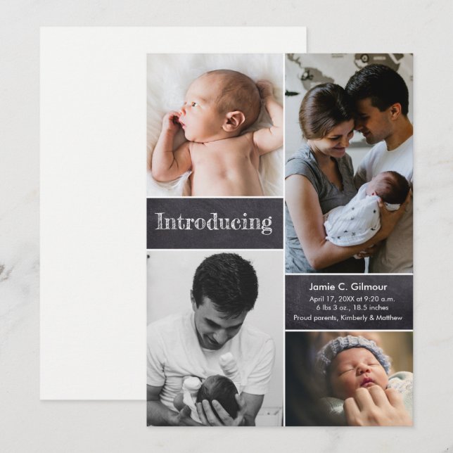Vertikale Einführung Foto Collage Baby Geburt Ankündigung (Vorne/Hinten)