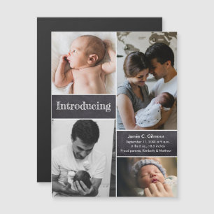 Vertikale Einführung Foto Collage Baby Geburt Magneteinladung