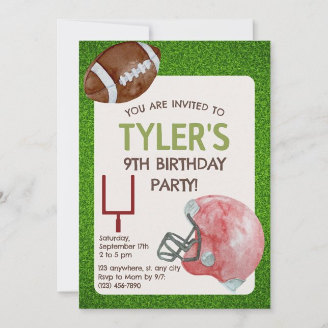 Vertikale Einladung der Football Birthday Party (Vorderseite)