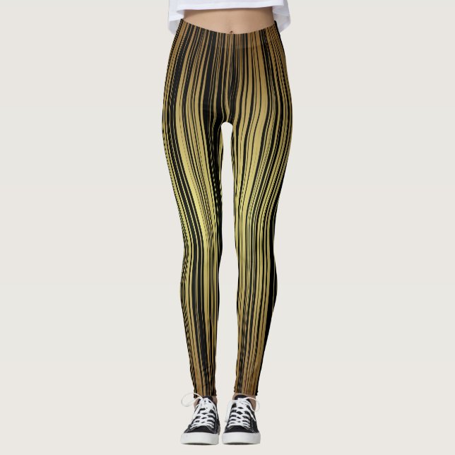 Vertikale Gelbschwarzfarben des gestreiften Leggings (Vorderseite)