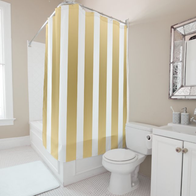 Vertikale goldene Streifen auf weißem Hintergrund Duschvorhang (Beispiel)