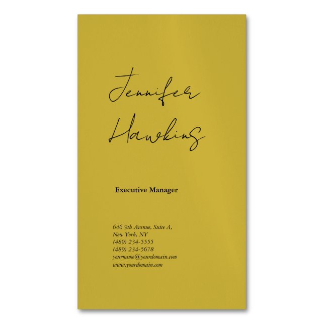 Vertikale Goldfarbe beruflich schlichte Handschrif Magnetische Visitenkarte (Vorderseite Vertikal)