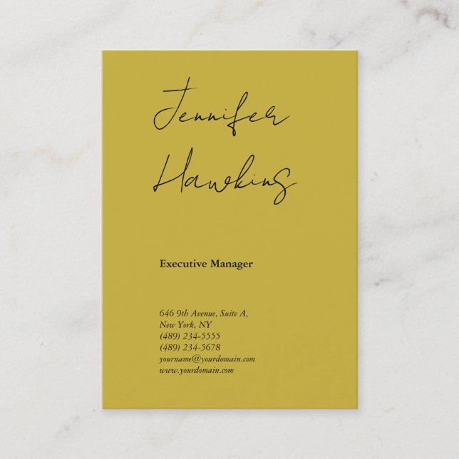 Vertikale Goldfarbe beruflich schlichte Handschrif Visitenkarte (Vorderseite)