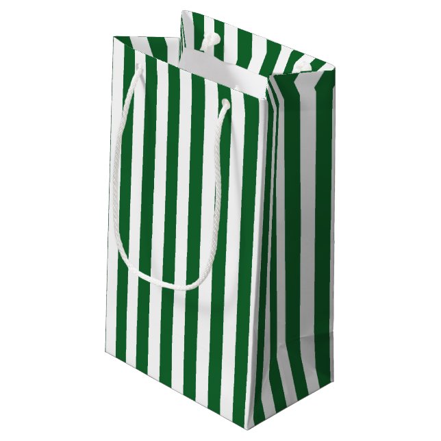 Vertikale, grüne und weiße Streifen Kleine Geschenktüte (Rückseite Schrägansicht)