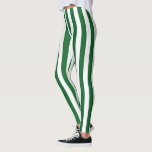 Vertikale grüne und weiße Streifen Leggings<br><div class="desc">Abstrakte digitale Kunst der vertikalen grünen und weißen Streifen</div>