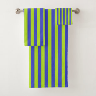 Vertikale Limone grüne und blaue Streifen Badhandtuch Set