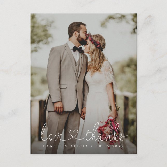 Vertikale Moody Wedding Fotografie Liebe und danke Postkarte (Vorderseite)