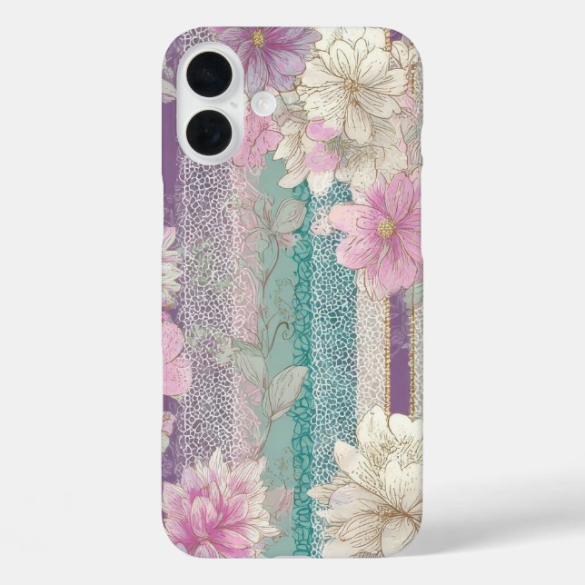 Vertikale Pastellstreifen mit Spitzenstrukturen  iPhone 16 Plus Hülle (Rückseite)