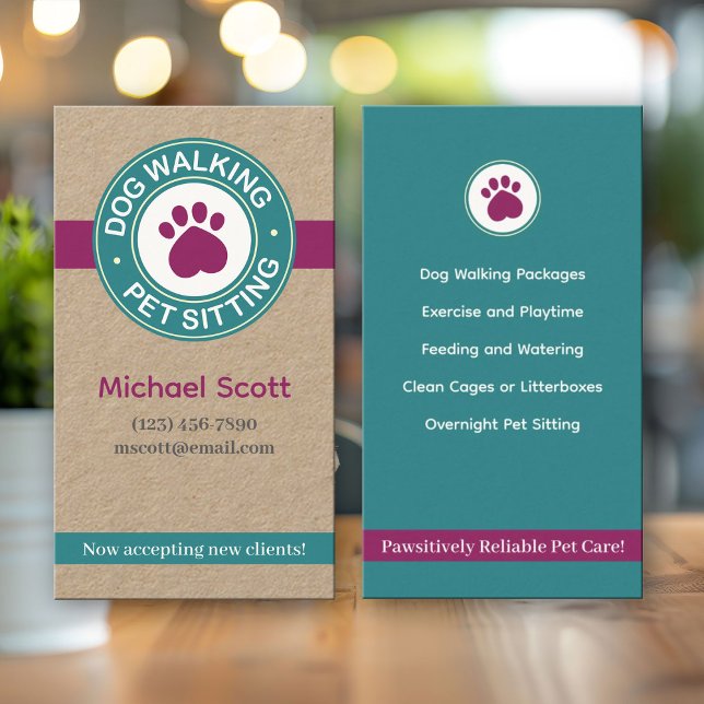 Vertikale Pet-Sitting-Pawprint-Visitenkarte Visitenkarte (Von Creator hochgeladen)