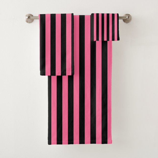 Vertikale rosa und schwarze Streifen Badhandtuch Set (Insitu)