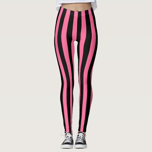 Vertikale rosa und schwarze Streifen Leggings (Vorderseite)