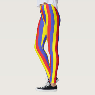 Vertikale rote, blaue und gelbe Streifen Leggings