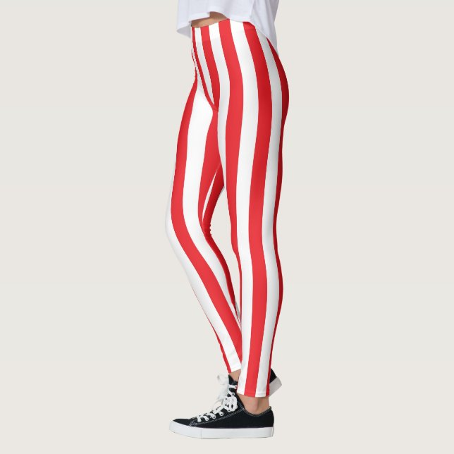 Vertikale rote und weiße Streifen Leggings (Links)