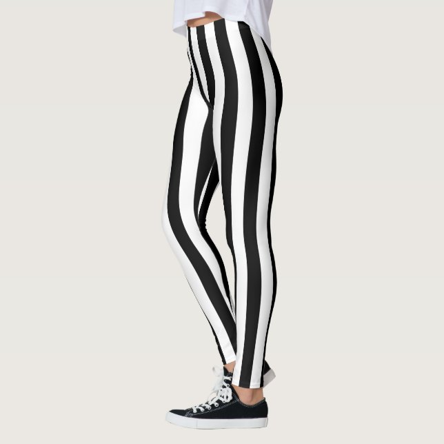 Vertikale Schwarz-Weiß-Streifen Leggings (Links)