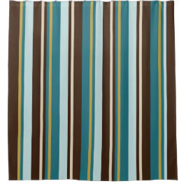 Vertikale Streifen aquamarin, braun, beige und gol Duschvorhang