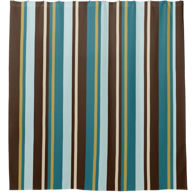 Vertikale Streifen aquamarin, braun, beige und gol Duschvorhang (Vorderseite)
