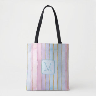 Vertikale Streifen-Blues-Color-Block-Monogramm Tasche