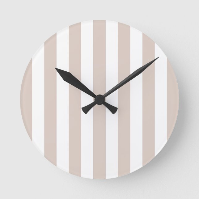 Vertikale Streifen in Beige und Weiß gestreift Runde Wanduhr (Vorderseite)
