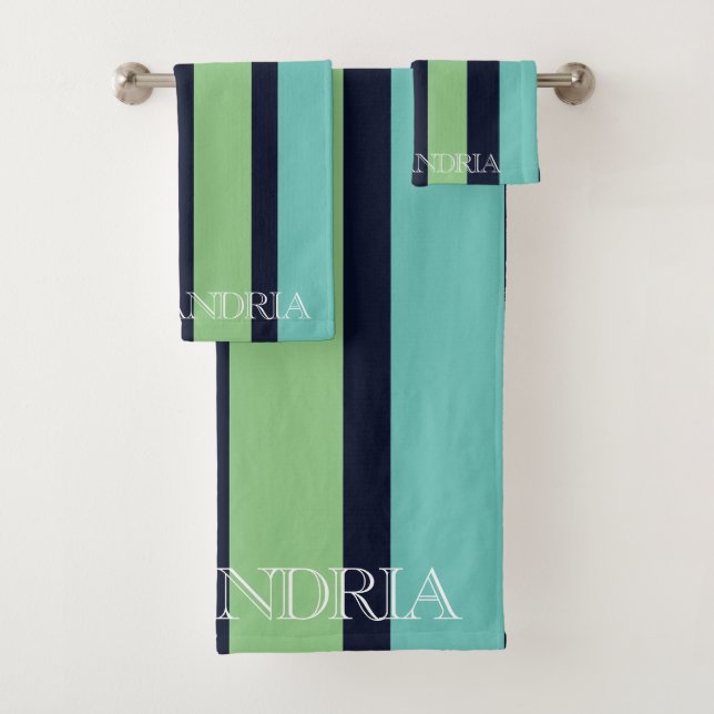 Vertikale Streifen in den Bereichen Grün, Marine u Badhandtuch Set (Insitu)