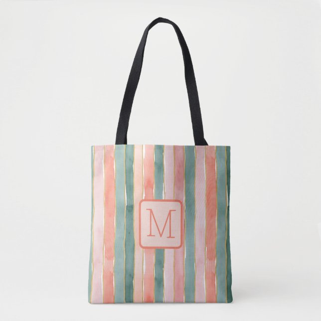 Vertikale Streifen in Pfirsichfarbe Block Monogram Tasche (Vorderseite)