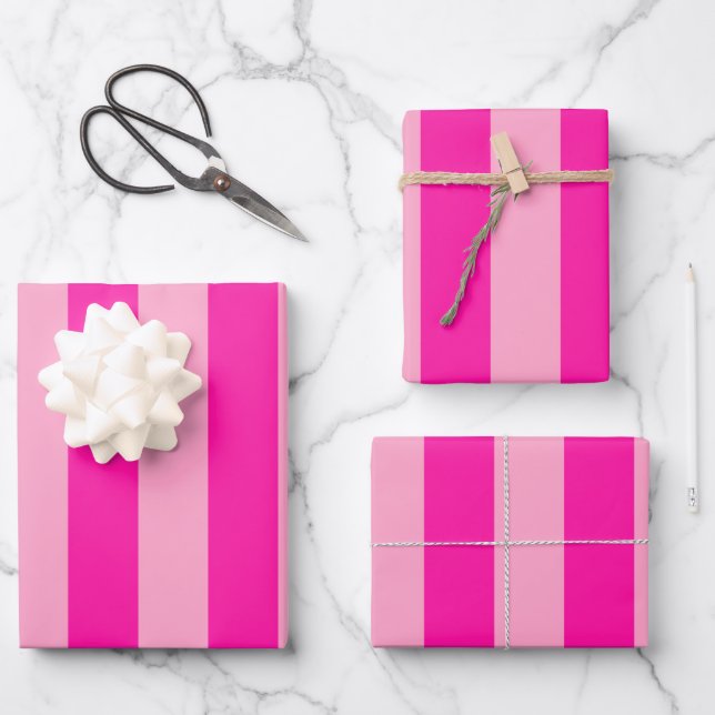 Vertikale Streifen in rosa Geschenkpapier Set (Vorderseite)