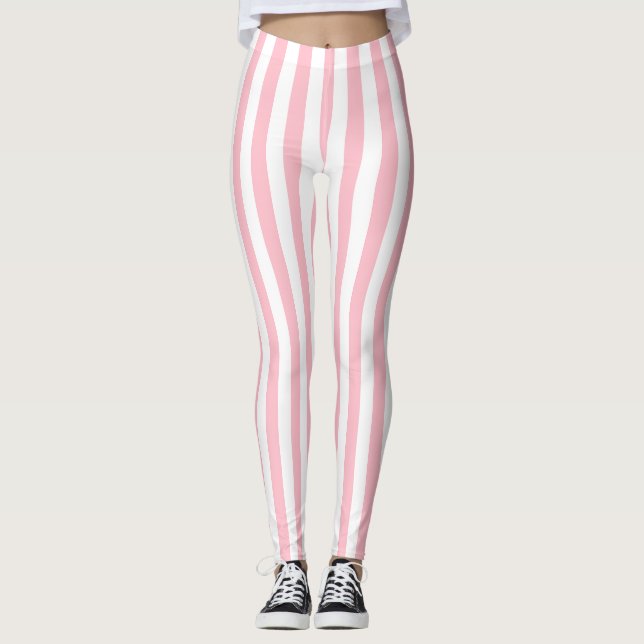 Vertikale Streifen in rosa und weißem Medium Leggings (Vorderseite)