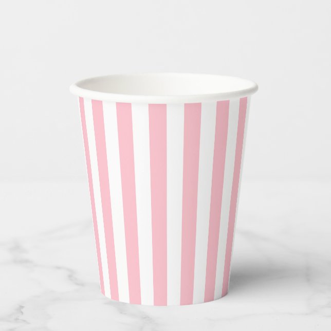 Vertikale Streifen in rosa und weißem Medium Pappbecher (Vorderseite)