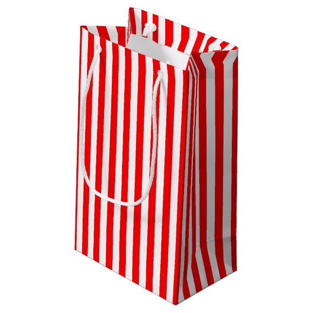 Vertikale Streifen in Rot und Weiß Kleine Geschenktüte (Rückseite Schrägansicht)